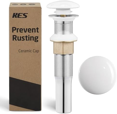 KES Bath Sink Drain Strainer with Anti-Clog Basket - Durable No Overflow White
