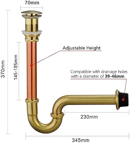Adjustable Brass P-Trap with Gold Finish - Durable Sink Drain Solution