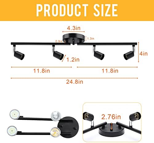 HURYEE Track Lighting Kit 4 Head Foldable Ceiling Spot Light with GU10 Socket