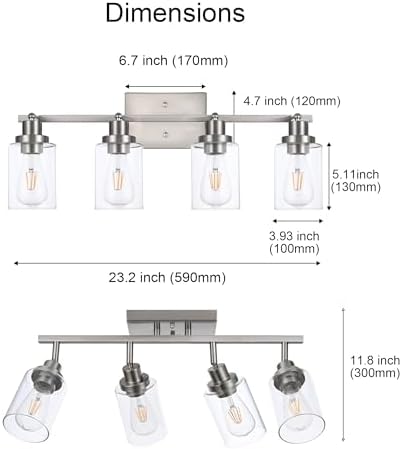 4 Light Track Lighting Kit with Clear Glass Shades and Brushed Nickel Frame