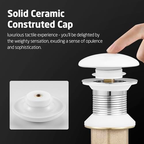 KES Bath Sink Drain Strainer with Anti-Clog Basket - Durable No Overflow White