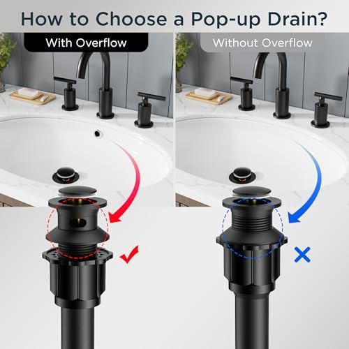 FORIOUS 304 Stainless Sink Drains with Overflow Matte Black for Bathroom Use