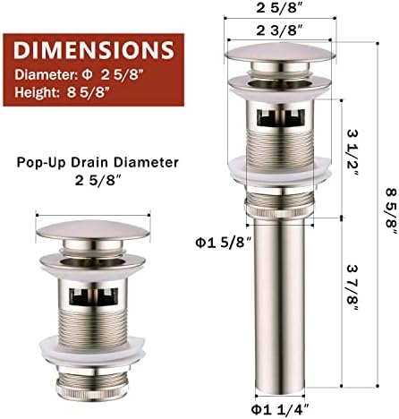 Yodel Faucet Pop Up Drain with Overflow for Vessel Sink