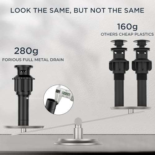 FORIOUS 304 Stainless Sink Drains with Overflow Matte Black for Bathroom Use