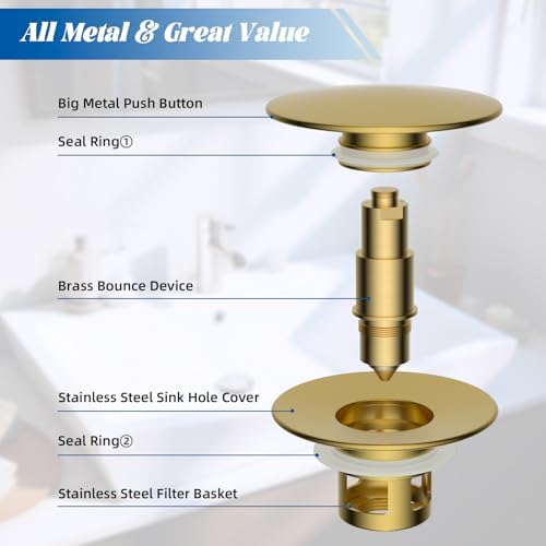 Hibbent All Metal 2-in-1 bathroom sink stopper