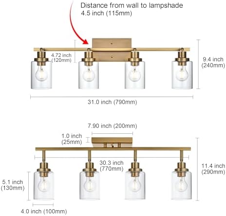 4-Light Track Lighting Kit Brass Bathroom Vanity Light with Adjustable Ceiling Spotlight