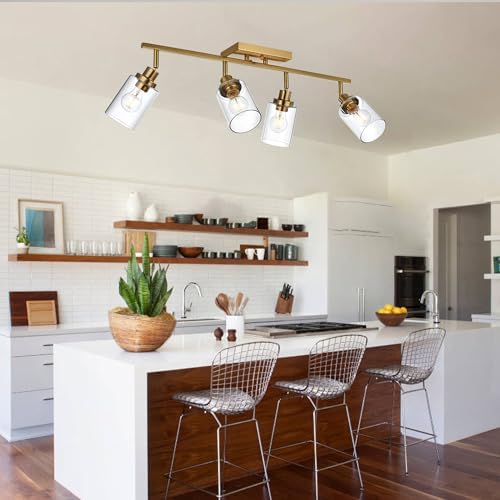 4-Light Track Lighting Kit Brass Bathroom Vanity Light with Adjustable Ceiling Spotlight