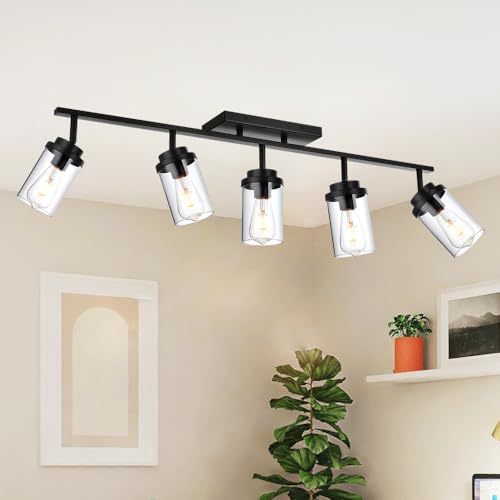 Matte Black Track Lighting Fixtures - 5-Light Ceiling Pivoting Durable Stylish