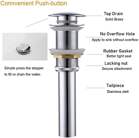 No Overflow Sink Drain for Bathroom Faucet 1 34-inch Durable Design