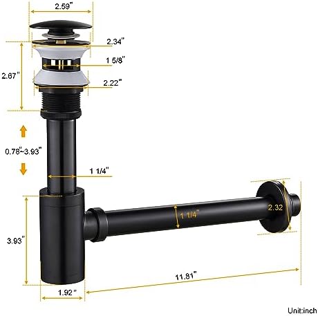 TSIBOMU Bathroom Sink P-Trap Drain Kit with Overflow and Pop Up Stopper