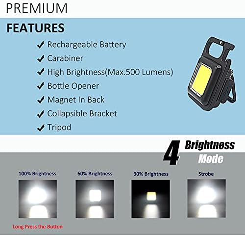 Mini COB Flashlight 500 Lumens Rechargeable Keychain Light