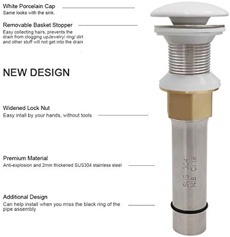 Vessel Sink Drain White - Anti-Clog No Overflow Premium Quality