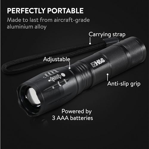 HS T6 LED Flashlight - 5 Modes Waterproof 3 AAA Batteries Included