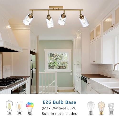 4-Light Track Lighting Kit Brass Bathroom Vanity Light with Adjustable Ceiling Spotlight