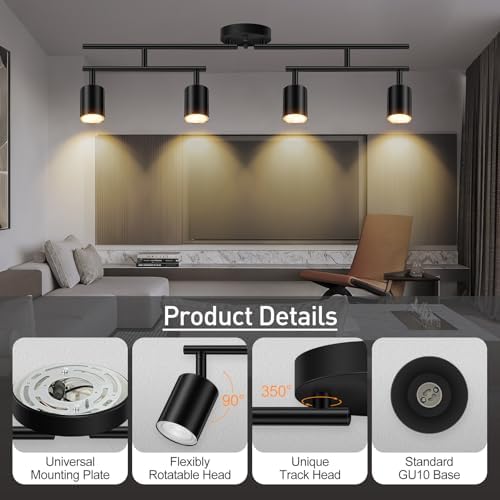 Sturdy Durable 4-Light Black Track Lighting Kit for Home