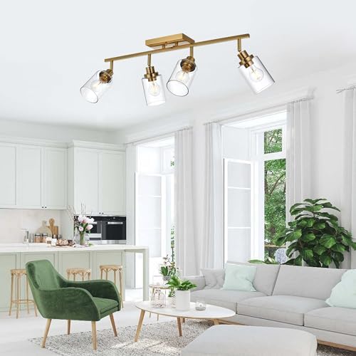 4-Light Track Lighting Kit Brass Bathroom Vanity Light with Adjustable Ceiling Spotlight
