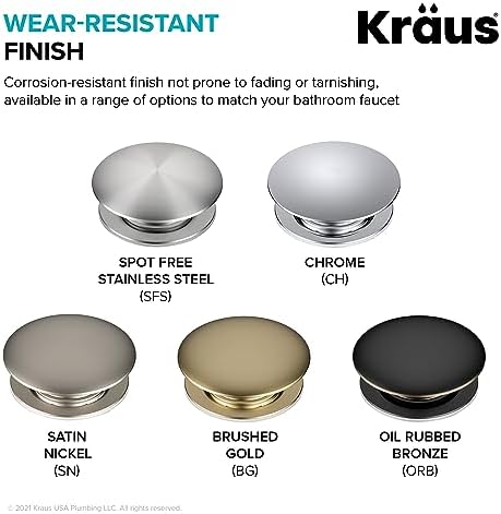 KRAUS Pop-Up Drain with Overflow for Bathroom Sink