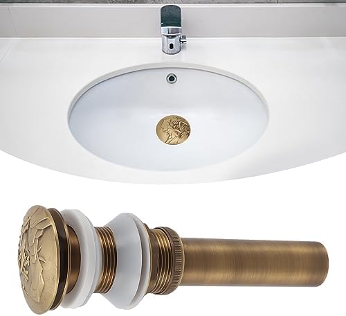 FLEXMAN - antic copper bathroom sink drain with one-touch overflow stopper