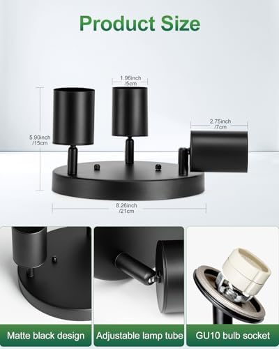 Fondiiz 3-Way Rotating Track Lighting Kit Black Ceiling Mount with GU10 Compatibility