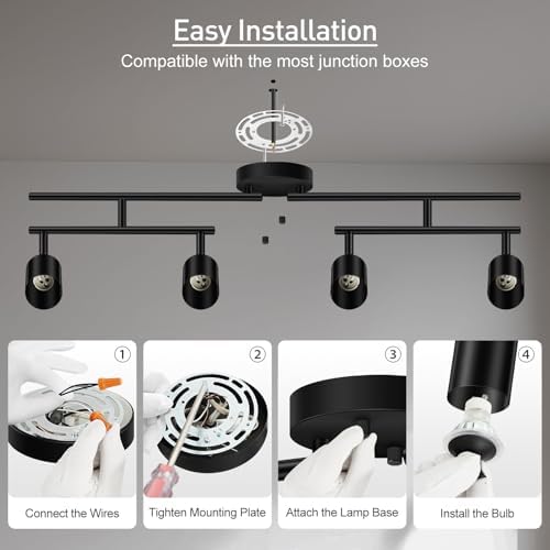 Sturdy Durable 4-Light Black Track Lighting Kit for Home
