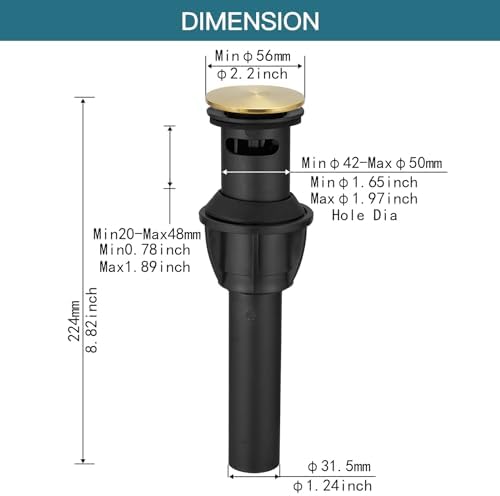 BWE Gold Bathroom Drain Stopper Overflow-Opening Design