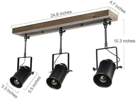 LOG BARN Track Lighting 3-Light Adjustable Black Rustic Wood CeilingFixture