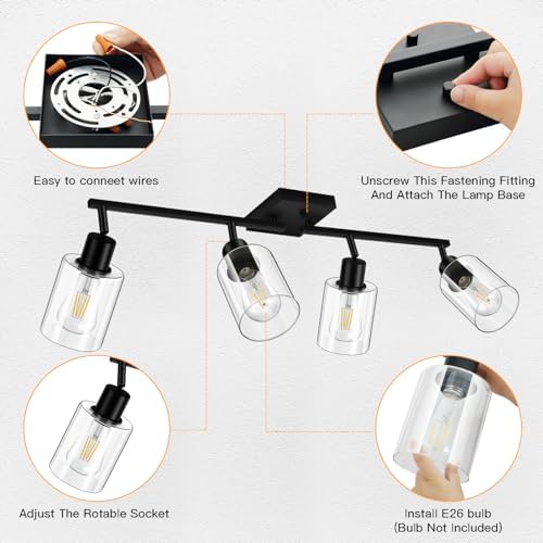BoostArea LED 4 Light Track Lighting Kit with Rotatable Heads