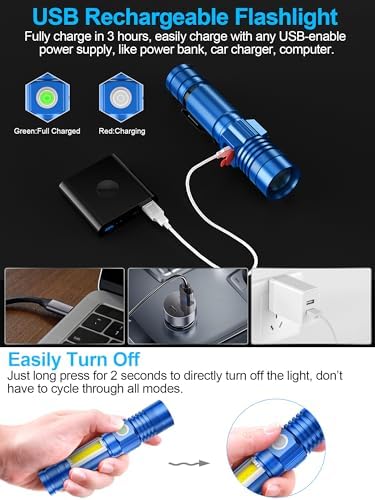 Rechargeable LED Flashlight Magnetic Powerful for Camping Emergency More