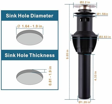 DOLGABA Pop Up Drain for Bathroom Vanity Vessel Sink