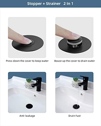 Hibbent 2 Pack All Metal Universal Sink Stopper Matte Black