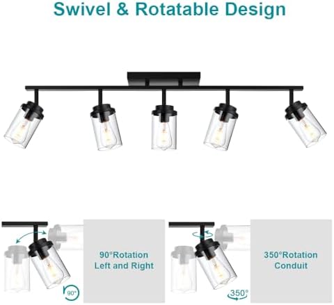 Matte Black Track Lighting Fixtures - 5-Light Ceiling Pivoting Durable Stylish