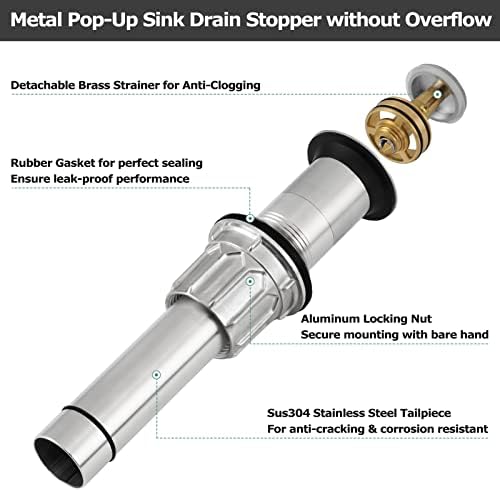 PARLOSBathroom Sink Drain Solid Metal Anti-Clog in Brushed Nickel No Overflow