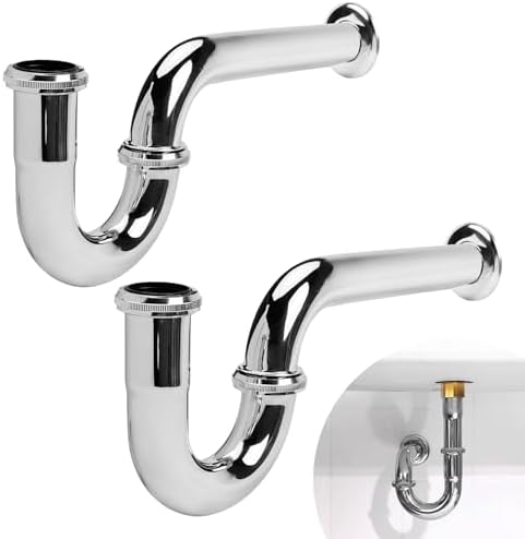 2 Pack Stainless Steel P-Trap 1 14 Inch Chrome Finish Sink Drain