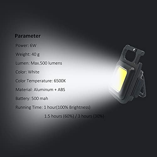 Mini COB Flashlight 500 Lumens Rechargeable Keychain Light