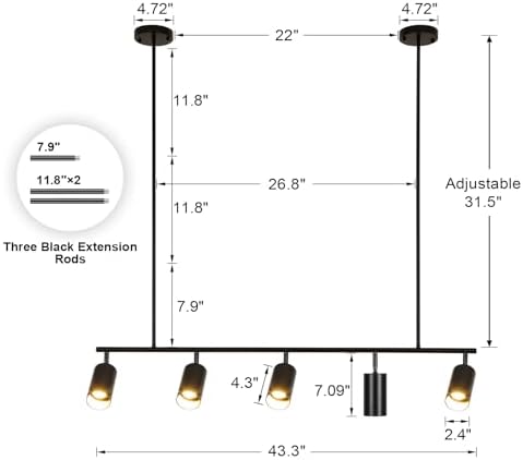 KokaiZeeKi Modern Black 5-Light Adjusted Track Pendant