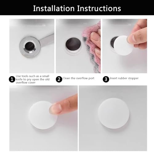 4PCS Rubber Sink Overflow Drain Cover White Universal Size