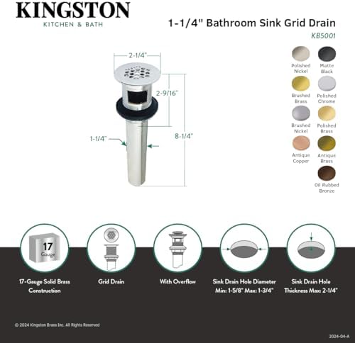 Kingston Brass KB5003 Grid Drain with Overflow