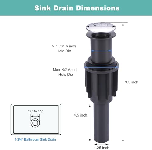 Sturdy Chrome Sink Drain 34 to 78 inch Diameter