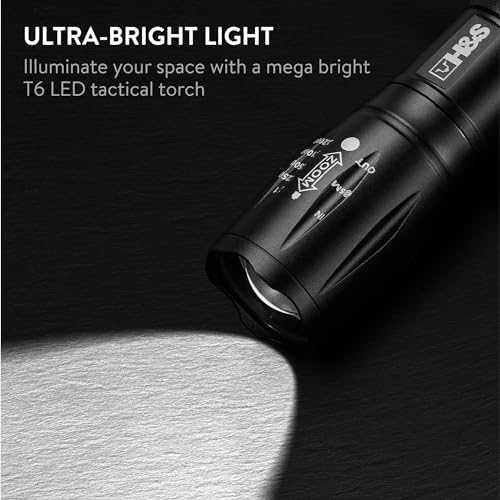 HS T6 LED Flashlight - 5 Modes Waterproof 3 AAA Batteries Included
