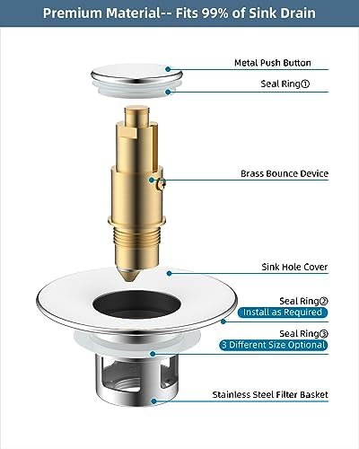 Hibbent 2 Pack All Metal Bathroom Sink Stopper