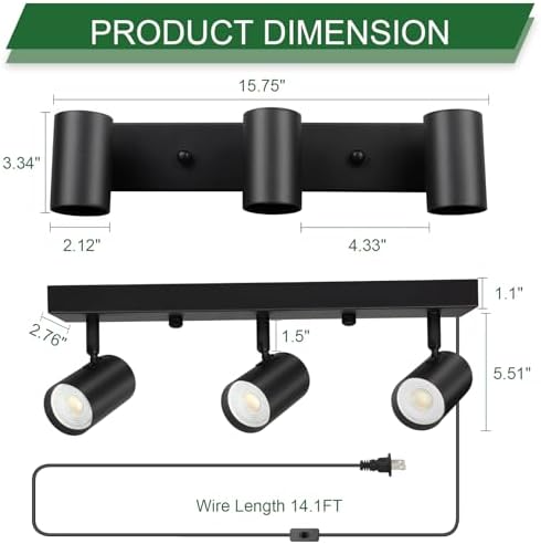 GEFOUN 3 Light Track Lighting Kit Black LED Ceiling Spotlight