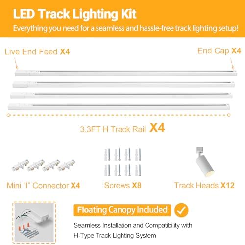 VANoopee 12 Light GU10 LED Track Lighting Kit for Kitchen Ceiling