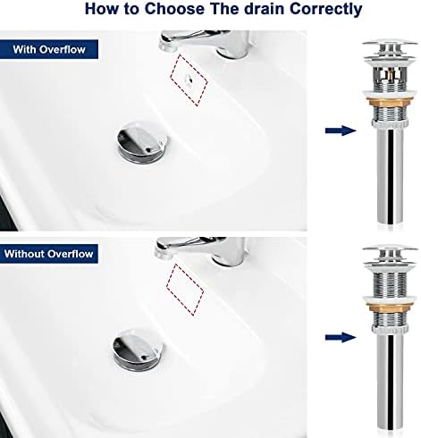 Premium Brass Sink Drain Stopper Chrome Finish No Overflow Easy to Install