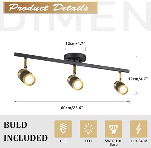 Modern 3-Light Adjustable Black Track Lighting Kit for Home Use