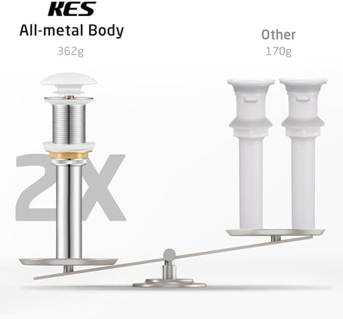 PremiumFINAL KES Bathroom Sink Drain No Overflow Ergonomic Design Rust-Free Durable