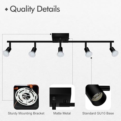 5 Light Directional Ceiling Track Lighting Fixtures Adjustable Matte Black Kitchen Ceiling Lights