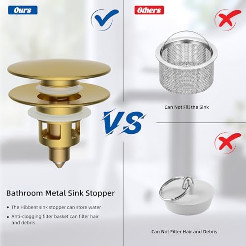 Hibbent All Metal 2-in-1 bathroom sink stopper