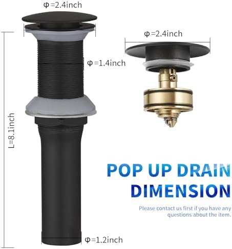 BWE Pop-Up Drain Assembly with Strainer for Bathroom Sink