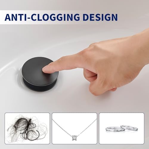 Homevacious Matte Black Sink Drain Pop Up with Overflow