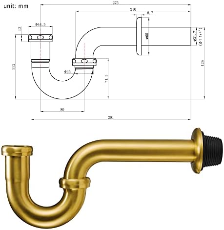 Fipoque 18 Gauge Brass P-Trap